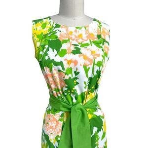 1960s VTG Cotton Floral Dress Smart Time Unique Hem Sz S/M Yellow Green Orange